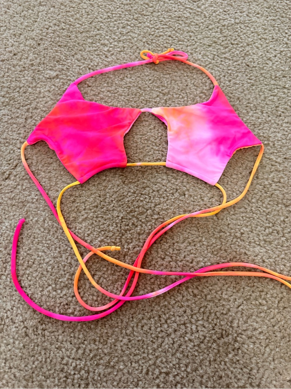 Tie-Dye Neon Pink & Orange Halter Bikini Top